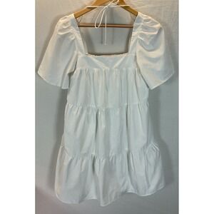 Abercrombie & Fitch White Ruffled‎ mini Tiered Sundress SM square neck  flutter